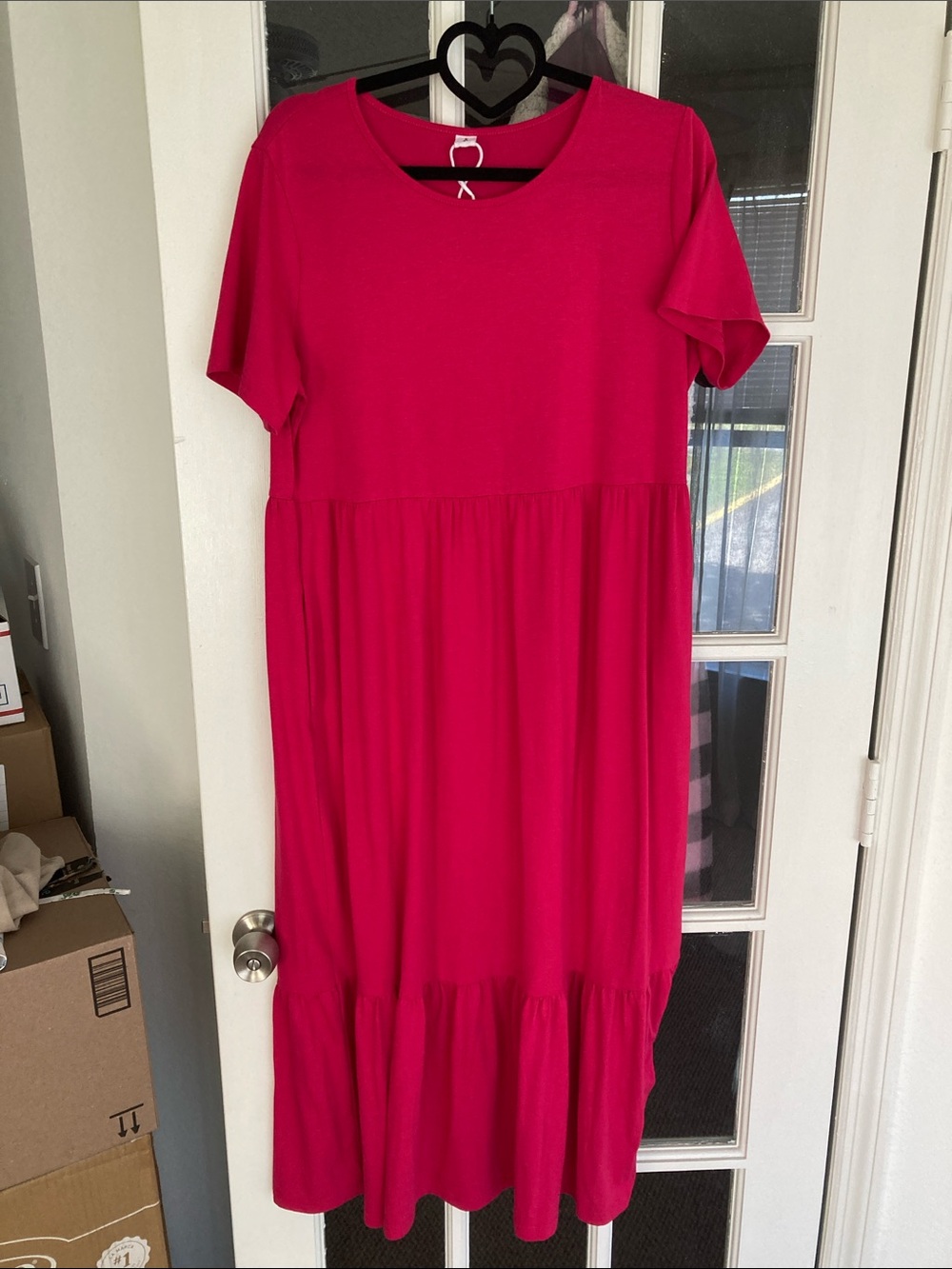 Relaxed Tiered Midi Dress in Hot Pink